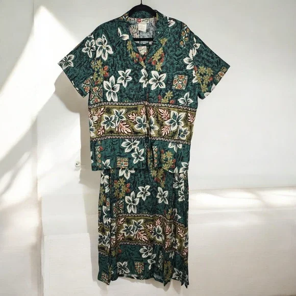 VTG Hilo Hattie Hawaii Midi Dress Matching Hawaiian Shirt Set Woman Medium/Large - Picture 12 of 13